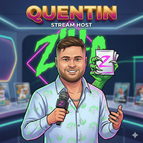 Cartoon illustration of Quintin, Zilla Breaks stream host, holding a microphone